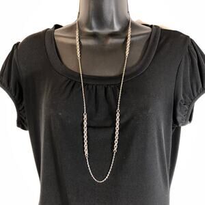 Vintage Silver tone Chain Necklace, 34" Alternating Width Minimalist Statement